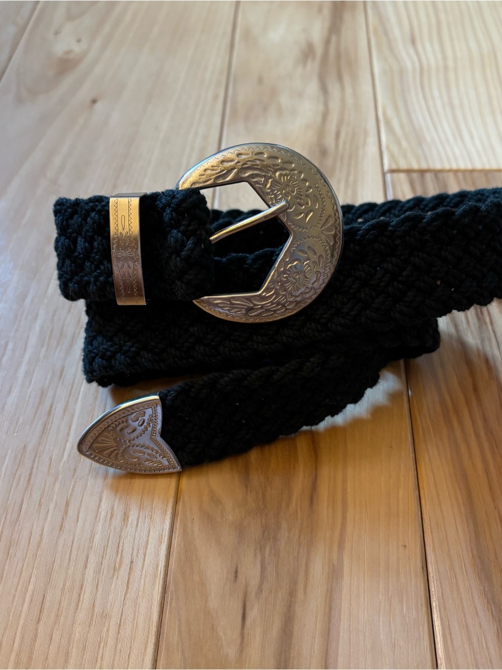 Vintage Black Woven Silver Hardware Belt Size M/L